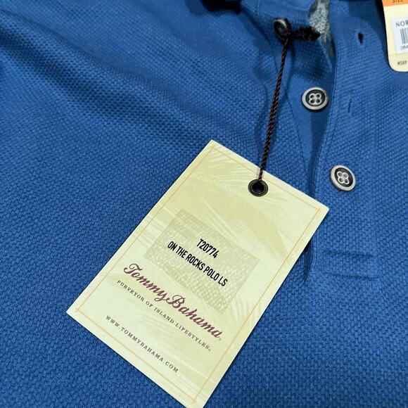 NWT Tommy Bahama On The Rocks Long Sleeve Polo Shirt Blue Silk Blend Small $128 - Picture 4 of 7